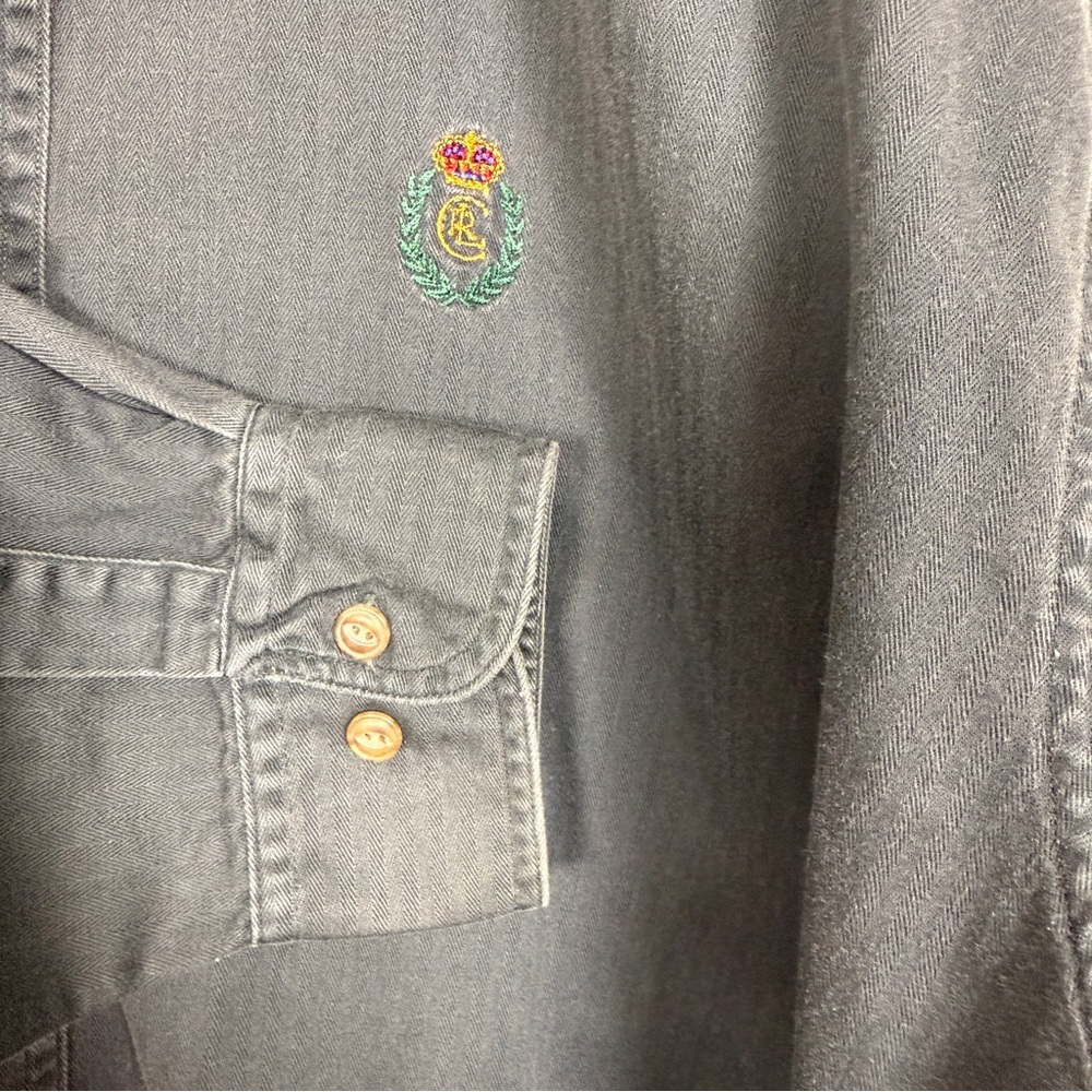 Chaps Ralph Lauren Button Down Shirt Large L Gray Vintage 90s Cotton Classic - Picture 3 of 6